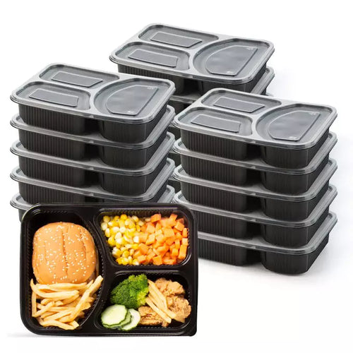 Set of 7 - 3 Compartment Meal Prep Container 7 Pcs, Microwaveable, Durable, Reusable, Dishwasher Safe