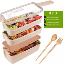 Load image into Gallery viewer, All In One Bento Style Lunch Box, Meal Prep Food Storage Containers Wheatstraw, With Spoon and Fork