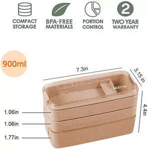 All In One Bento Style Lunch Box, Meal Prep Food Storage Containers Wheatstraw, With Spoon and Fork